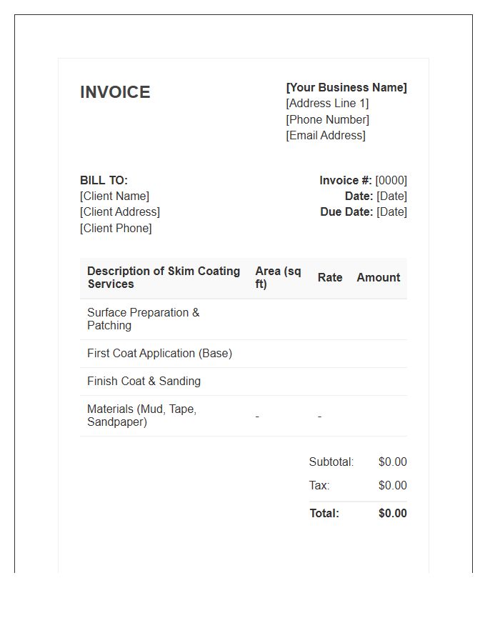 Skim Coating Service Invoice Template