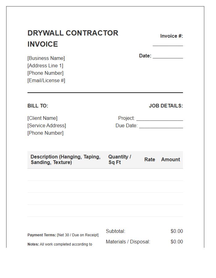 Small Business Drywall Contractor Invoice Template
