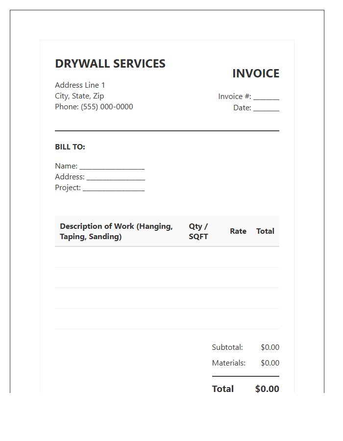 Standard Drywall Billing Statement Invoice Template