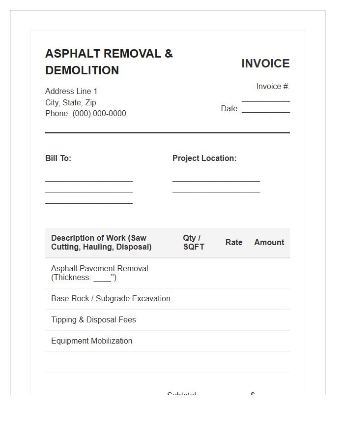 Asphalt Pavement Removal Demolition Invoice Template