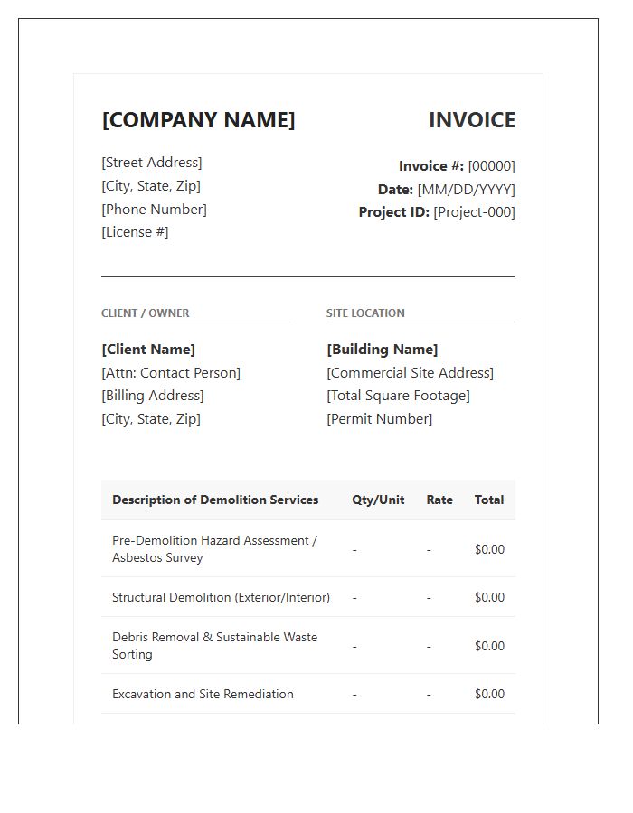 Commercial Office Building Demolition Invoice Template