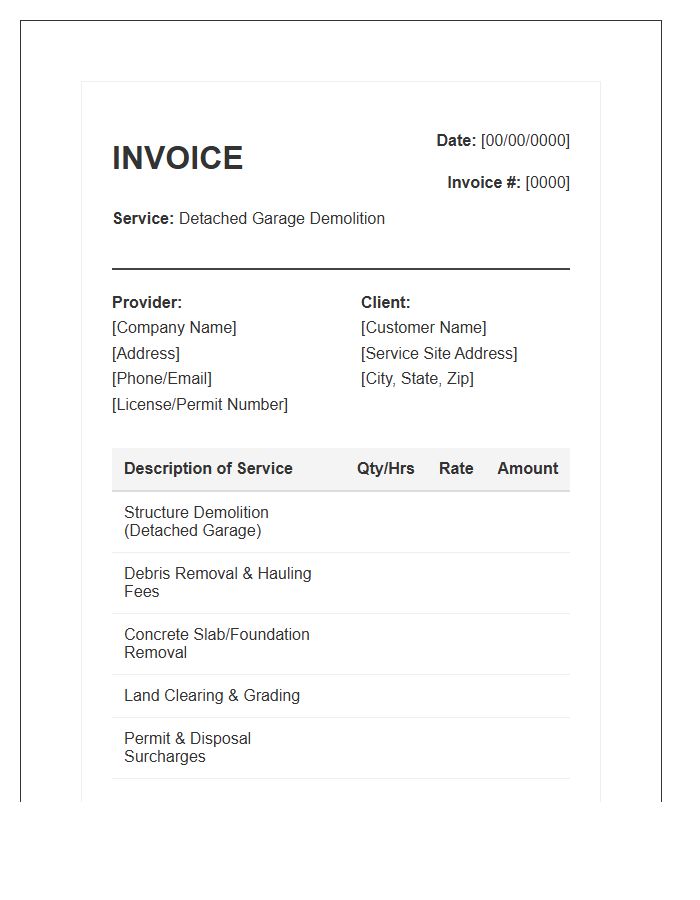 Detached Garage Demolition Service Invoice Template