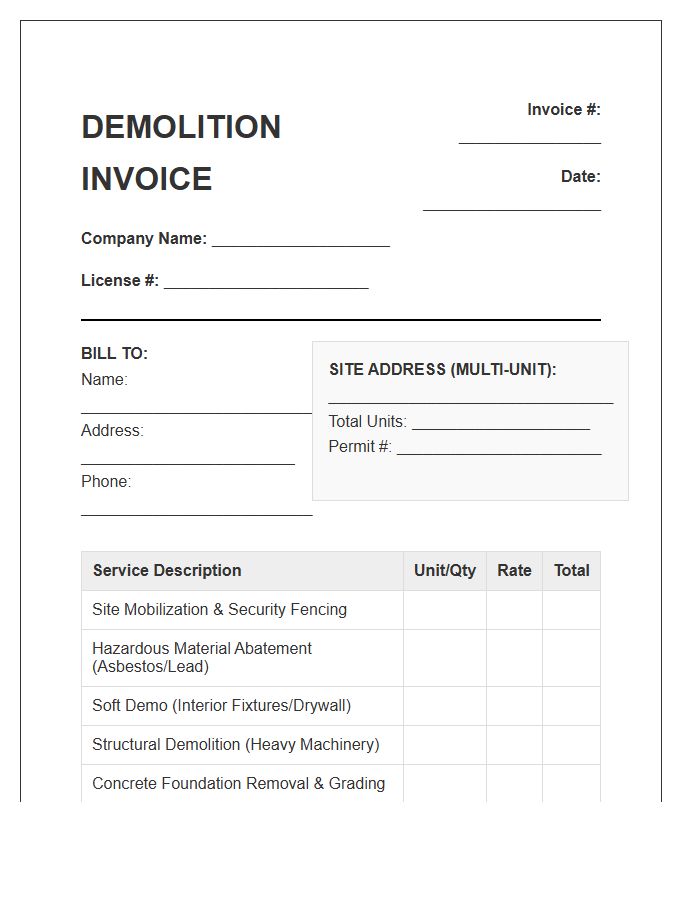 Multi Unit Residential Demolition Invoice Template