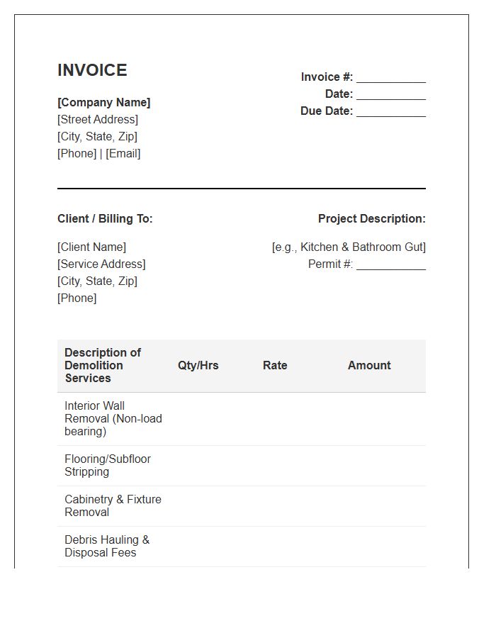 Residential Interior Demolition Service Project Invoice Template