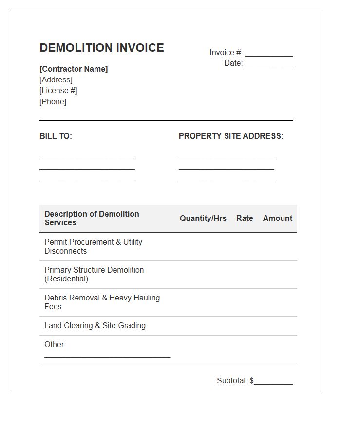 Total Residential Property Demolition Invoice Template