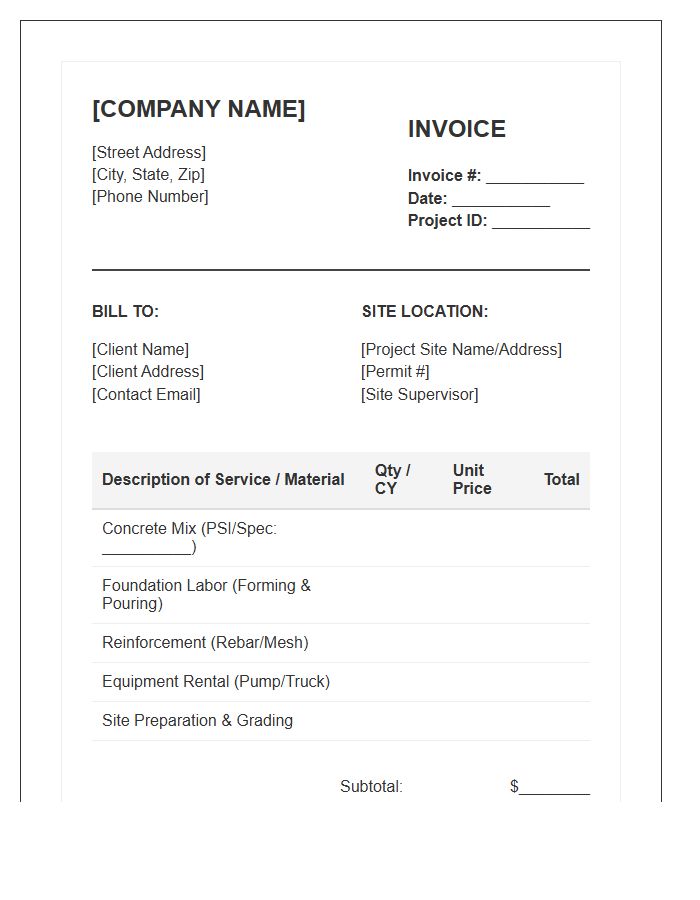 Commercial Foundation Pouring Service Invoice Template