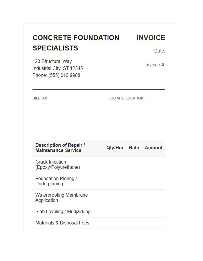 Concrete Foundation Repair And Maintenance Invoice Template