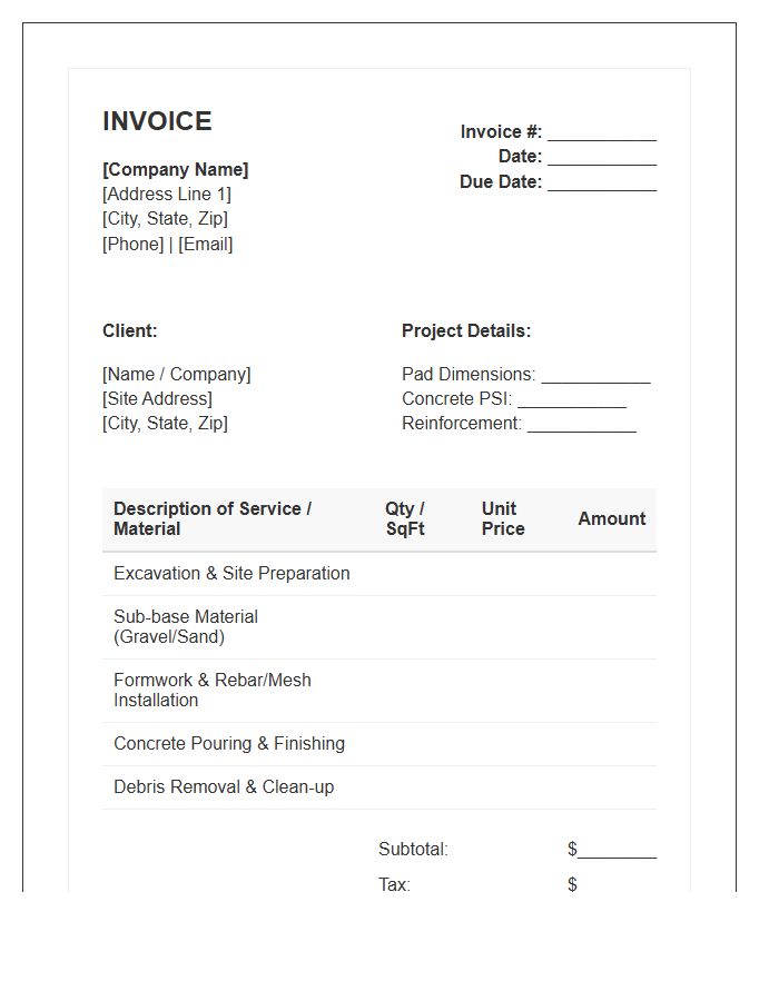 Concrete Pad Installation Service Invoice Template