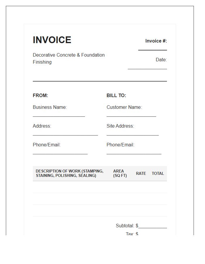 Decorative Concrete Foundation Finishing Invoice Template