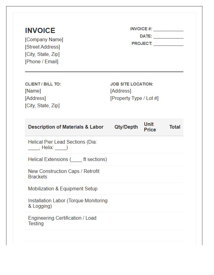 Helical Pier Foundation Installation Invoice Template