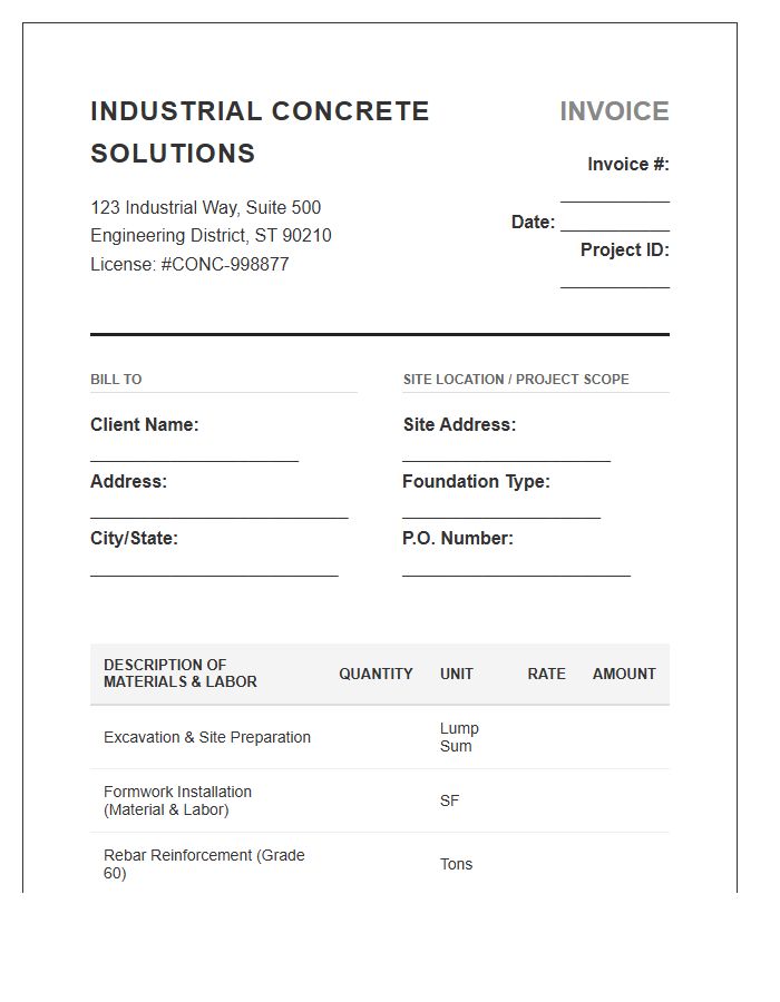 Industrial Concrete Foundation Construction Invoice Template