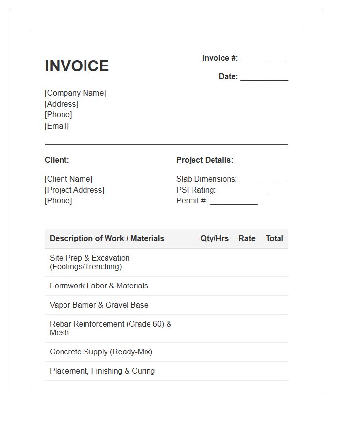 Monolithic Slab Foundation Work Invoice Template