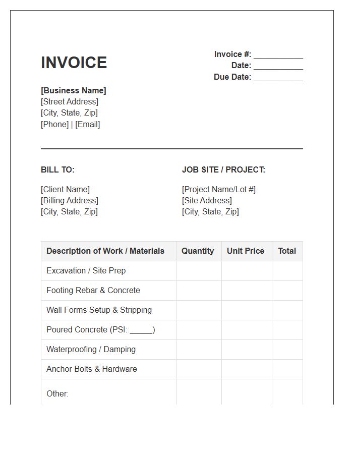 Poured Concrete Basement Foundation Invoice Template