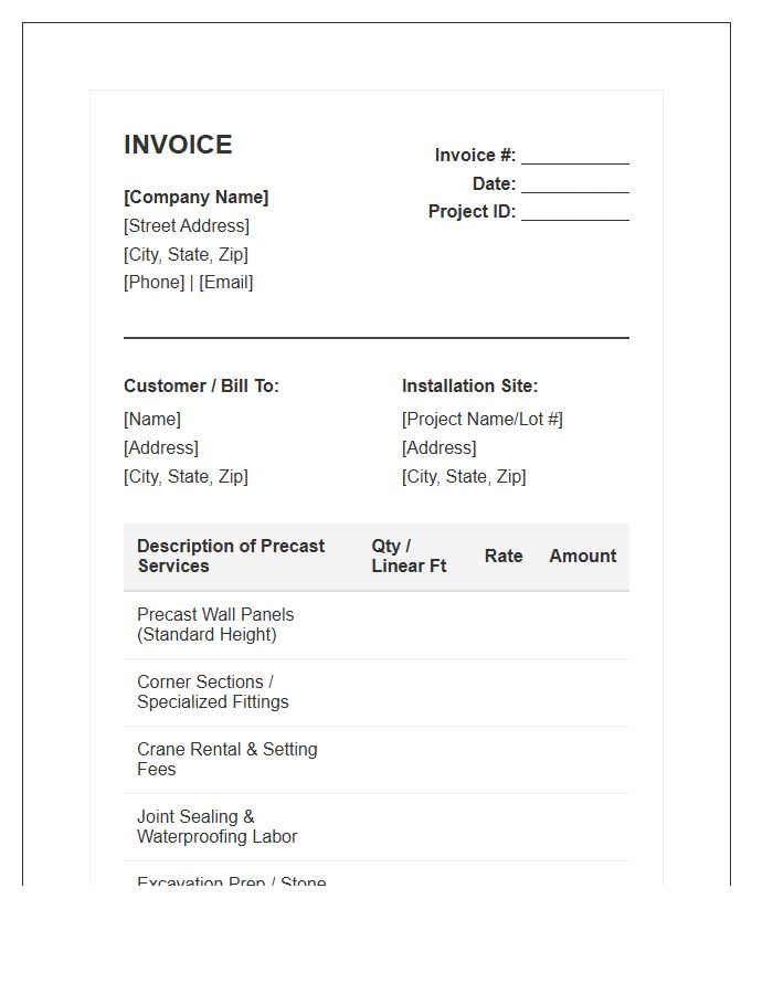 Precast Concrete Foundation Installation Invoice Template