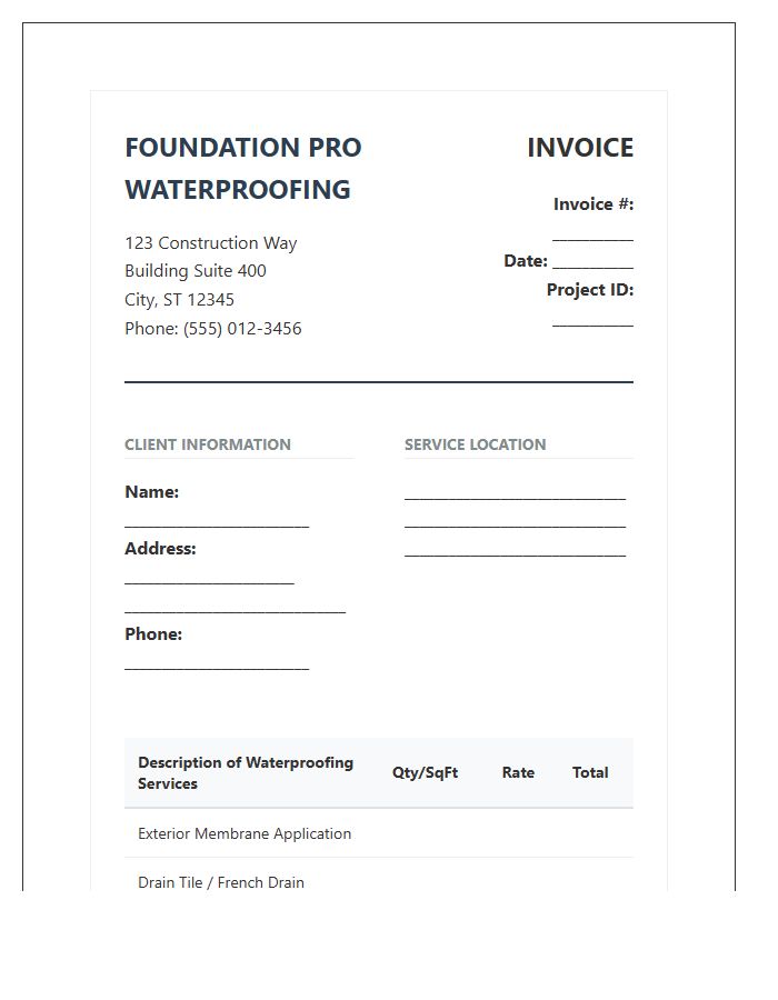 Professional Foundation Waterproofing Invoice Template