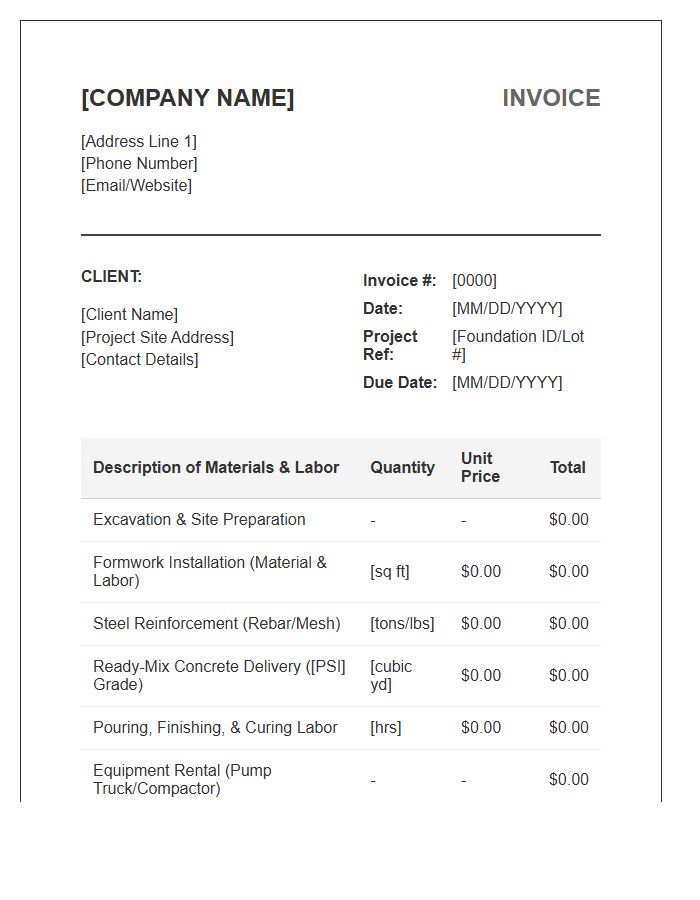 Reinforced Concrete Foundation Project Invoice Template