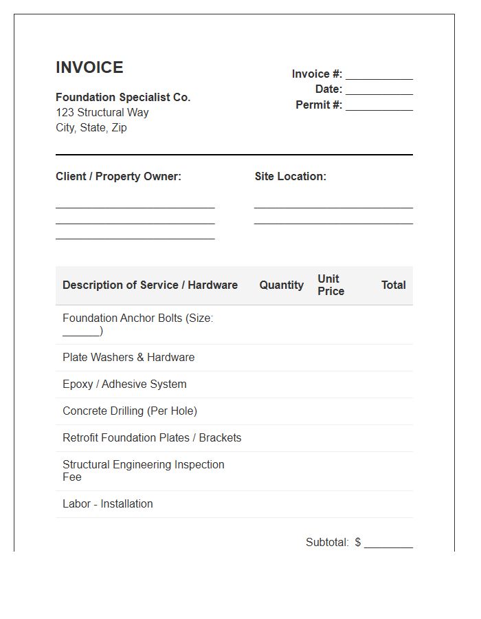 Structural Foundation Bolting Invoice Template