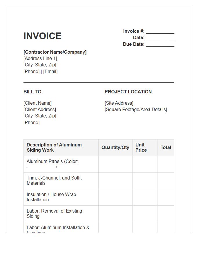 Aluminum Siding Project Invoice Template
