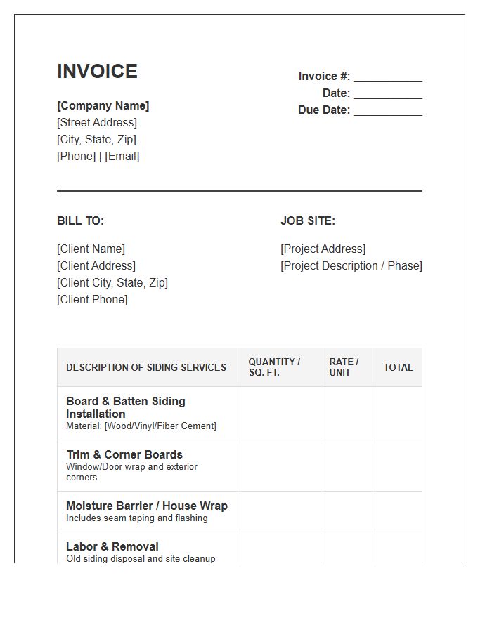 Board And Batten Siding Invoice Template