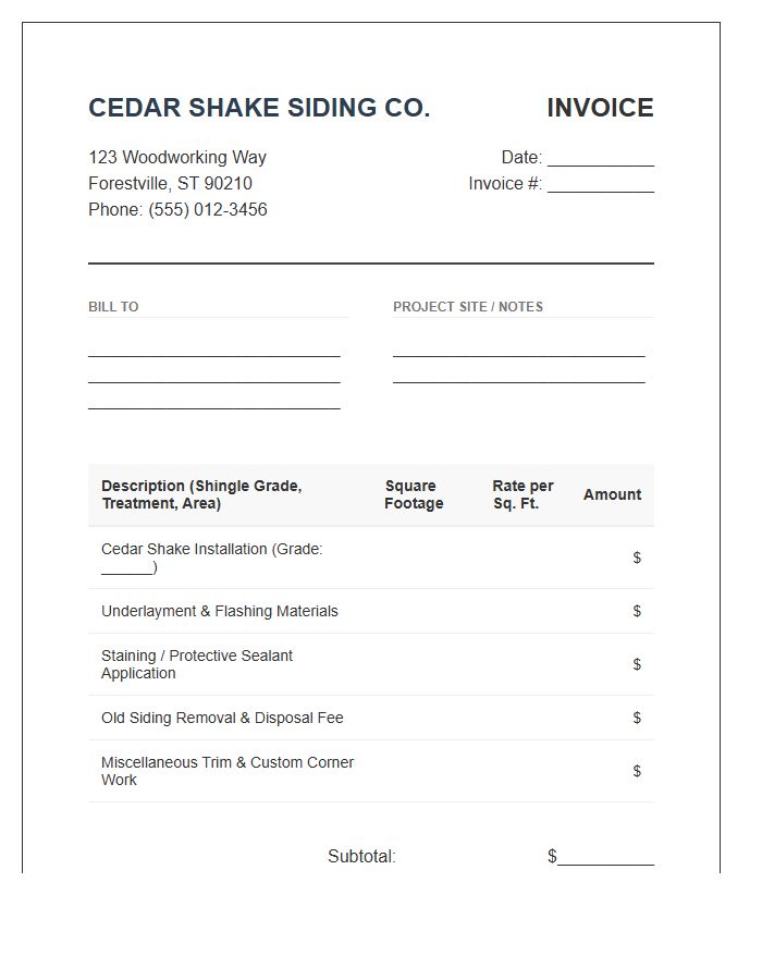 Cedar Shake Siding Invoice Template
