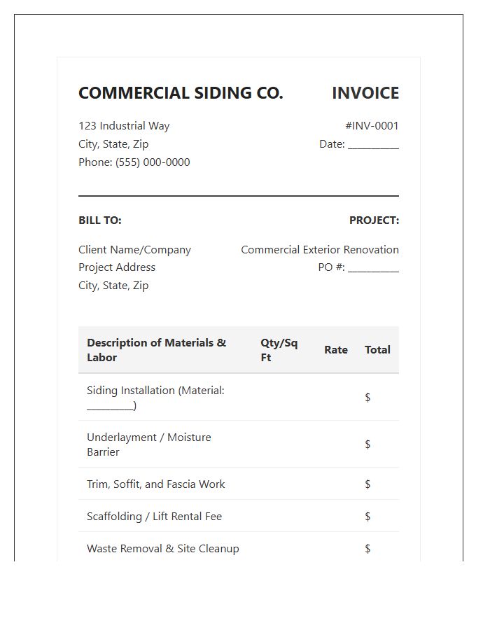 Commercial Siding Installation Invoice Template