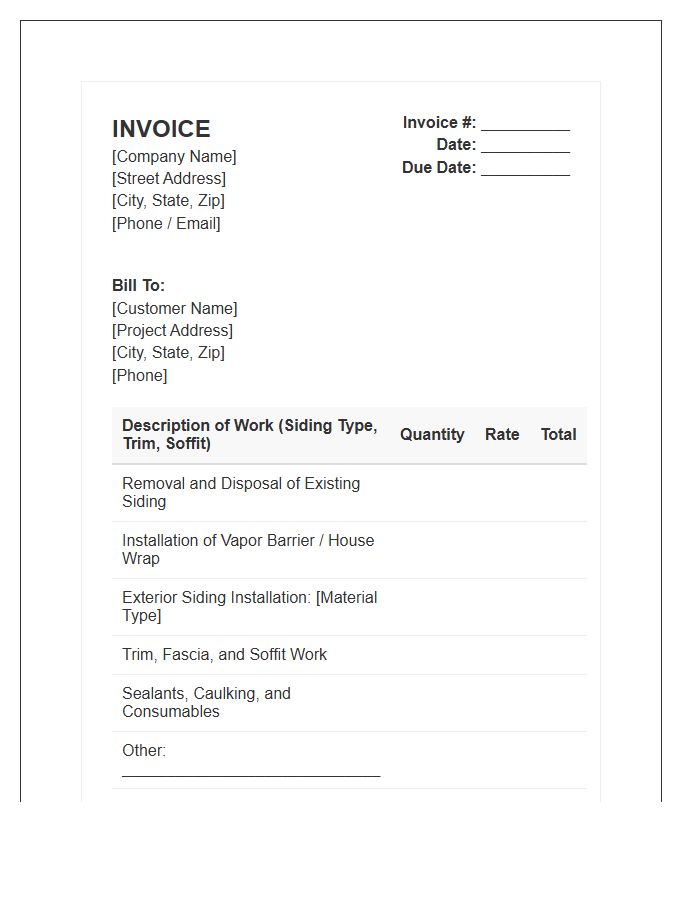Exterior Siding Project Invoice Template