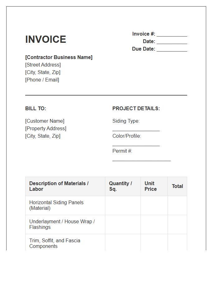 Horizontal Siding Project Invoice Template