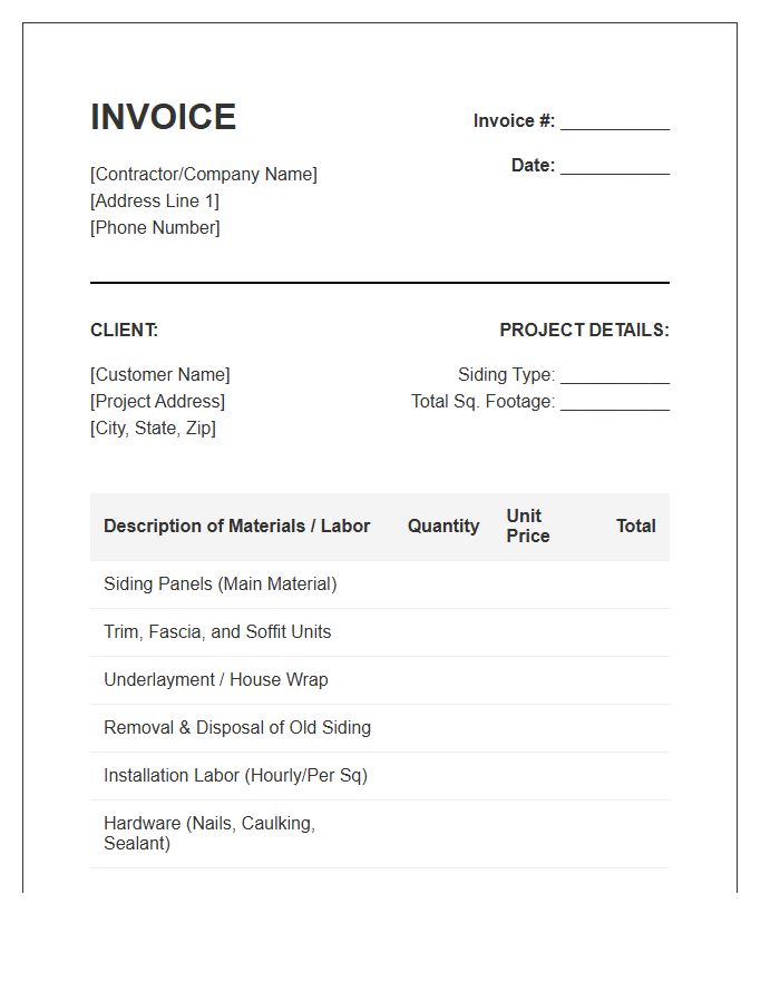 House Siding Project Invoice Template