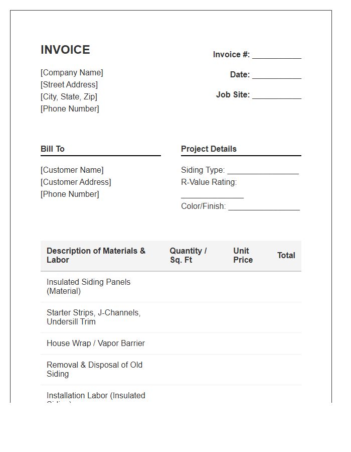 Insulated Siding Installation Invoice Template