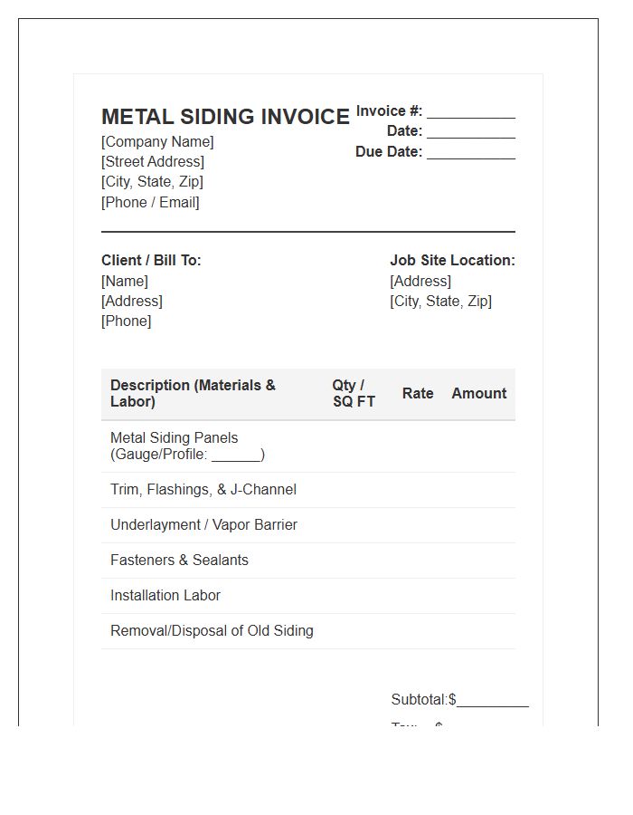 Metal Siding Installation Invoice Template