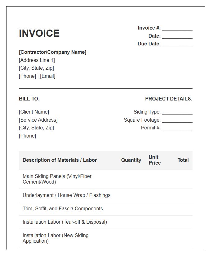 New Siding Installation Invoice Template