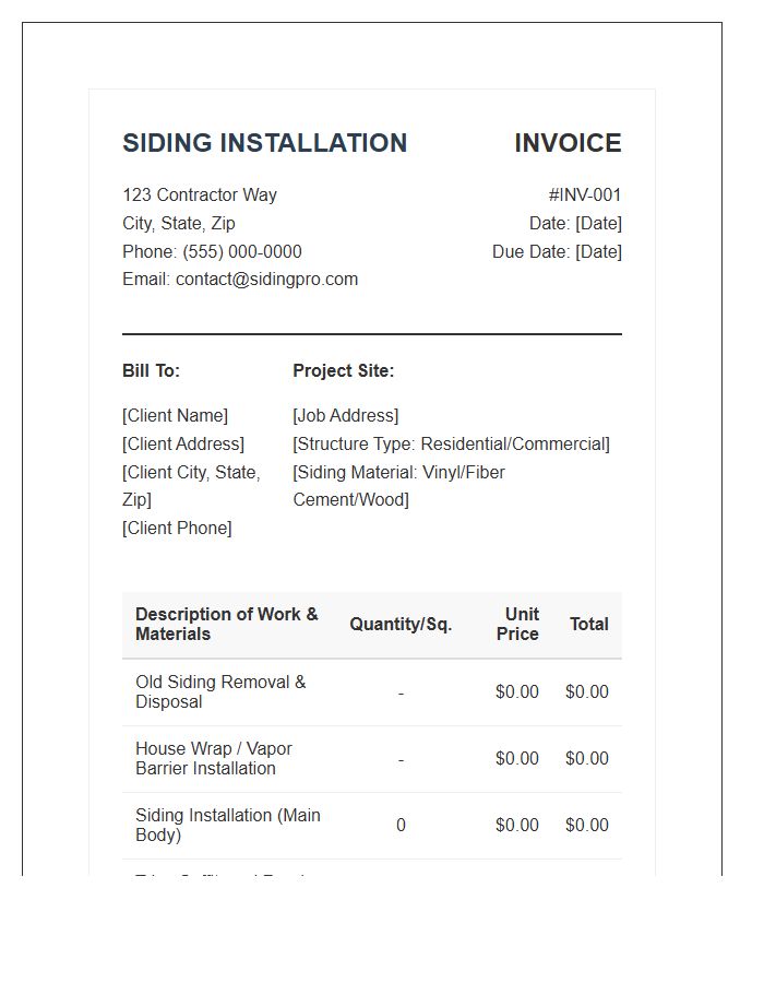 Professional Siding Installation Invoice Template