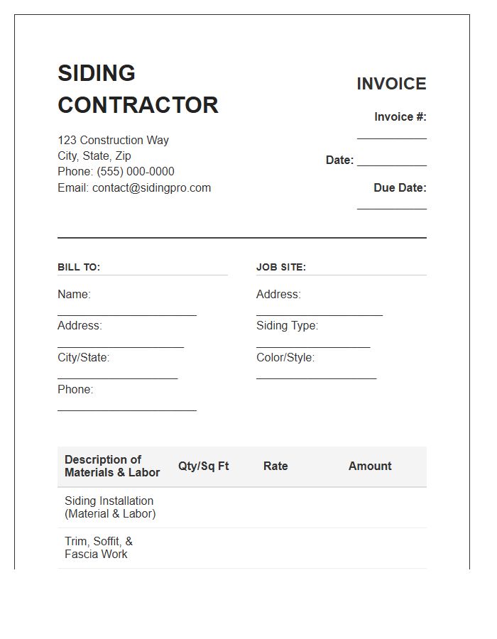 Residential Siding Contractor Invoice Template