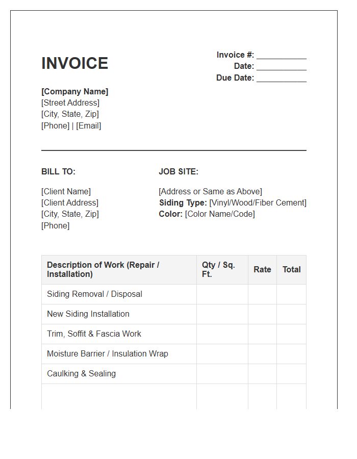 Siding Repair And Installation Invoice Template