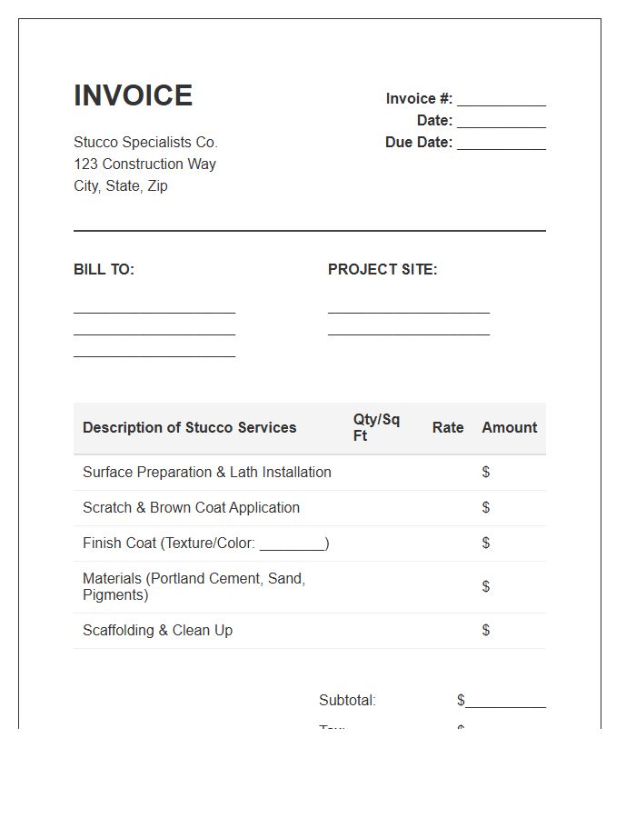 Stucco Siding Project Invoice Template