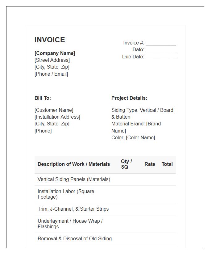 Vertical Siding Installation Invoice Template
