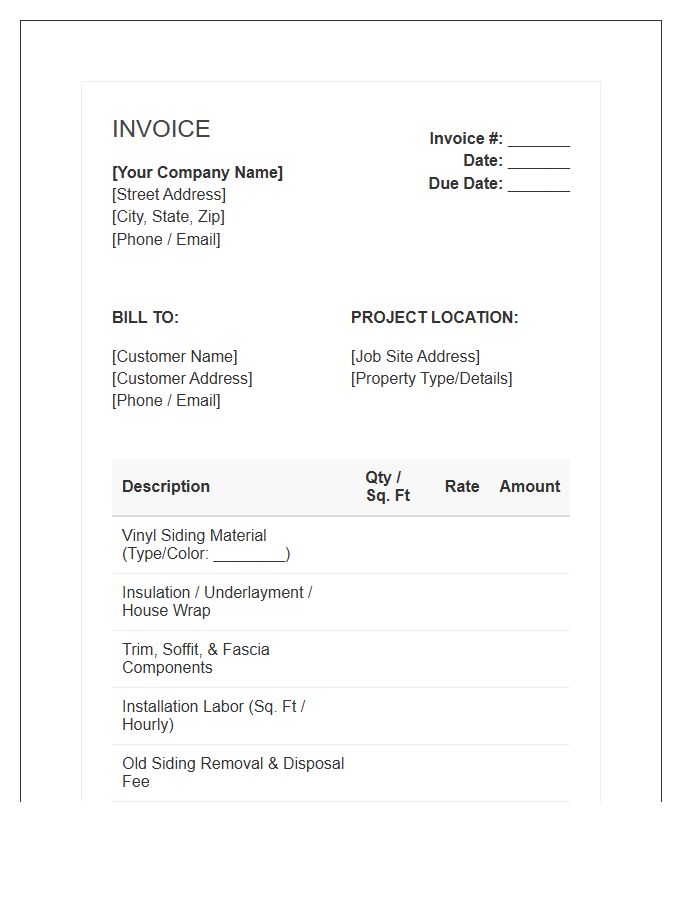 Vinyl Siding Installation Invoice Template