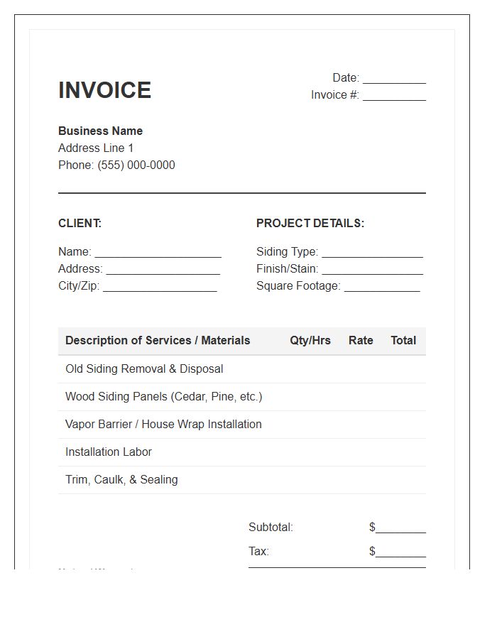 Wood Siding Replacement Invoice Template