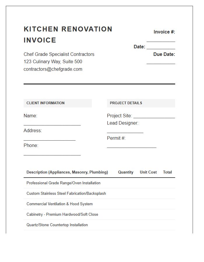Chef Grade Kitchen Renovation Invoice Template
