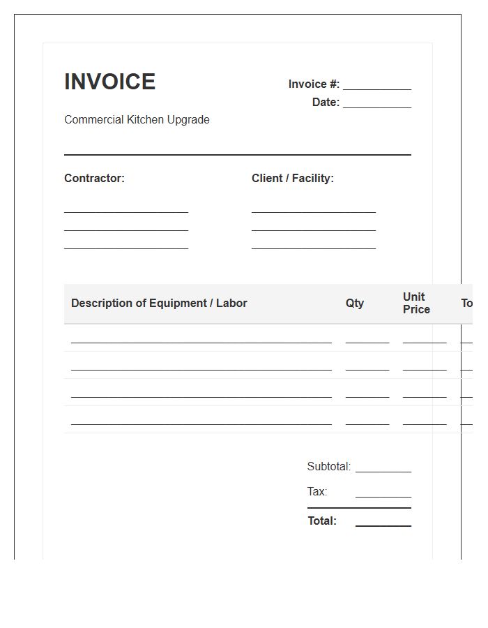Commercial Kitchen Upgrade Invoice Template