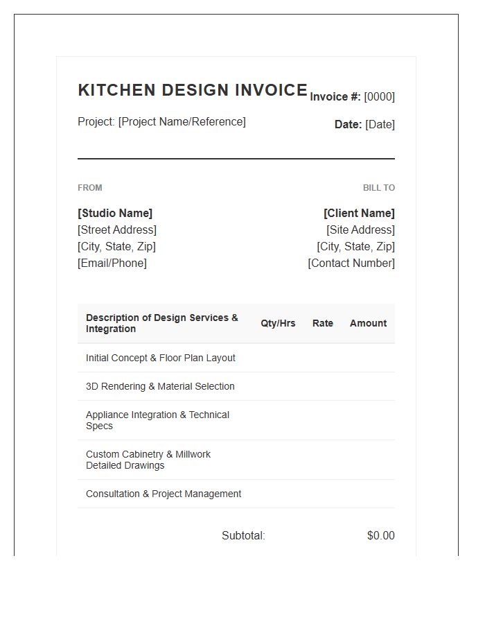 Integrated Kitchen Design Invoice Template