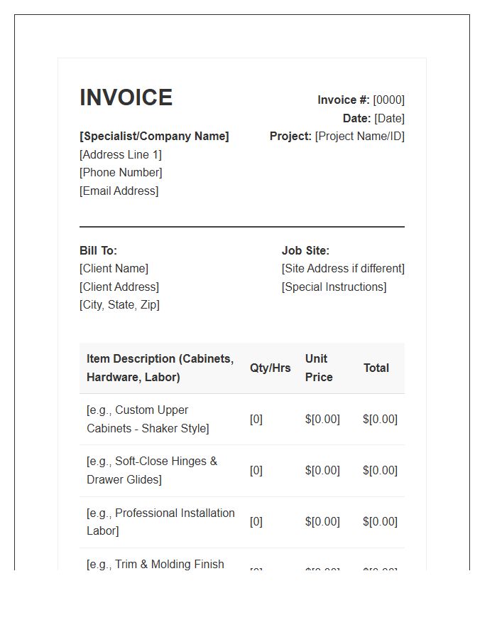 Kitchen Cabinetry Specialist Invoice Template