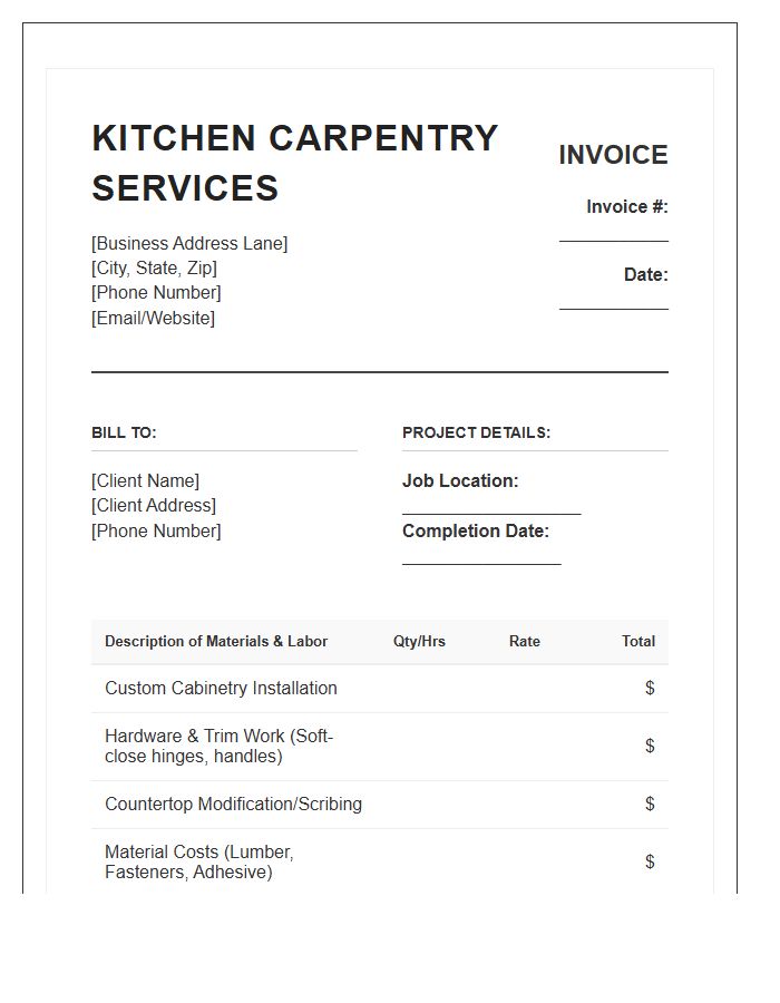 Kitchen Carpentry Services Invoice Template
