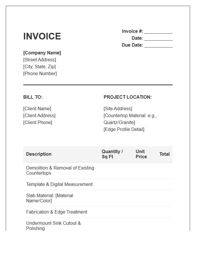 Kitchen Countertop Replacement Invoice Template