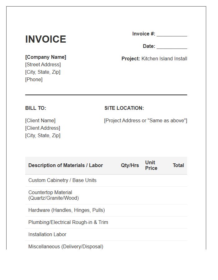 Kitchen Island Construction Invoice Template