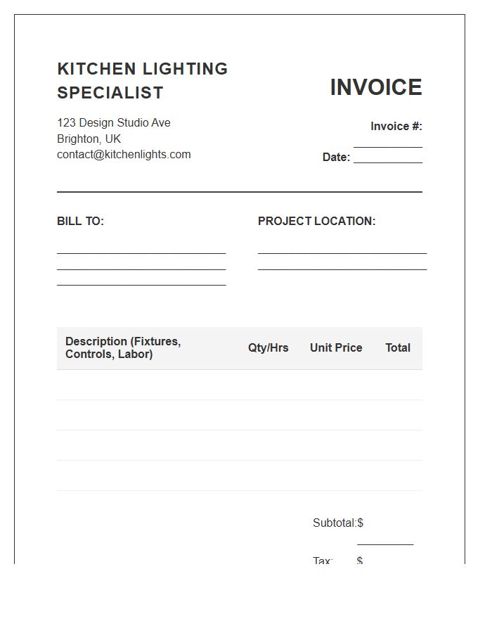 Kitchen Lighting Specialist Invoice Template