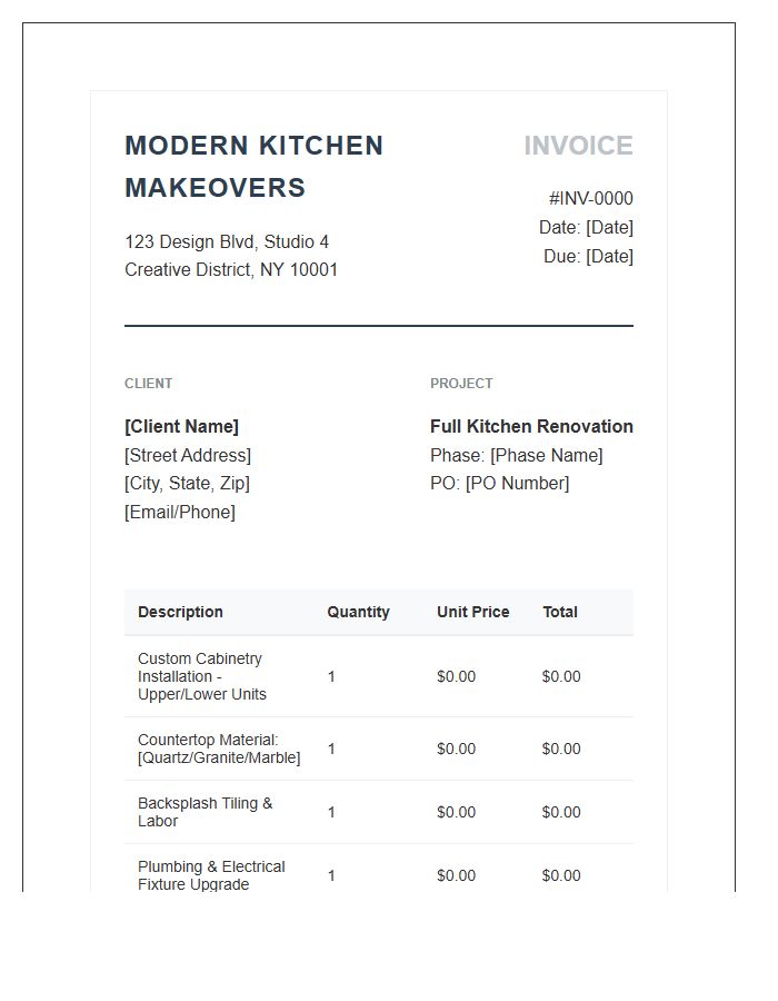 Modern Kitchen Makeover Invoice Template