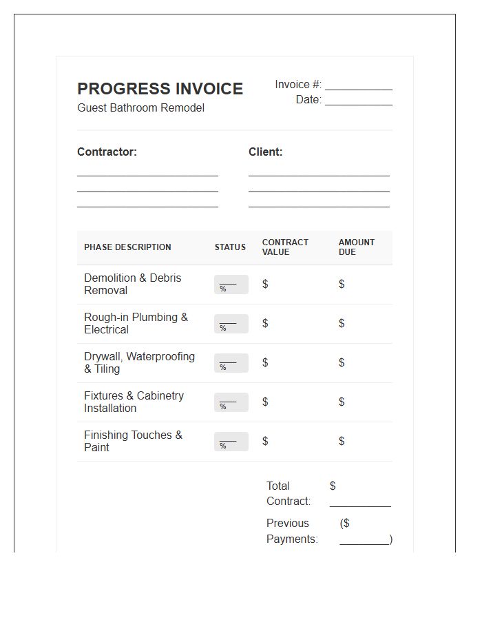 Guest Bathroom Remodel Progress Invoice Template