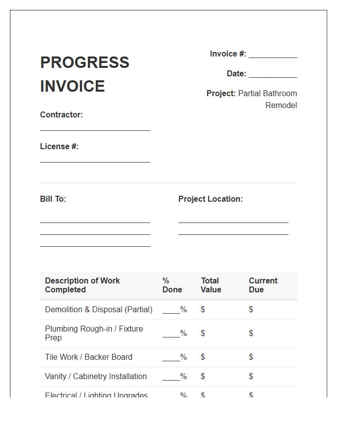 Partial Bathroom Remodel Progress Invoice Template