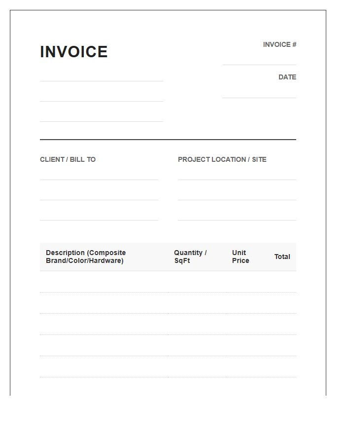 Composite Decking Construction Invoice Template
